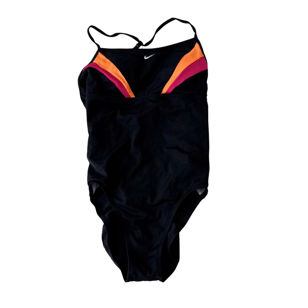 Nike Women's Size 8 Black Pink Orange Colorblock Racerback One Piece Swimsuit